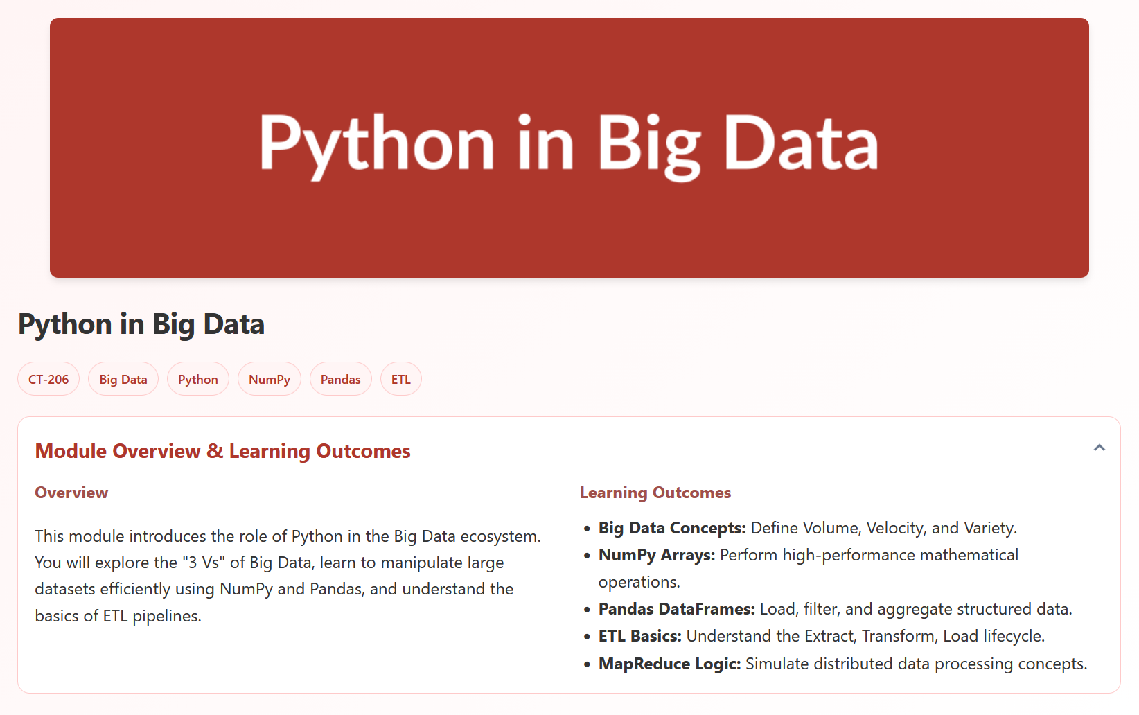 Python in Big Data learning module