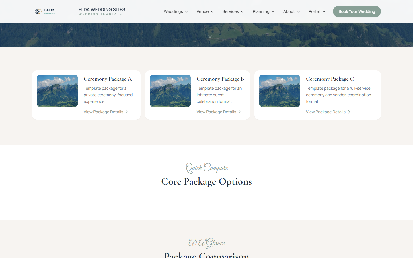 Ceremony packages detail page