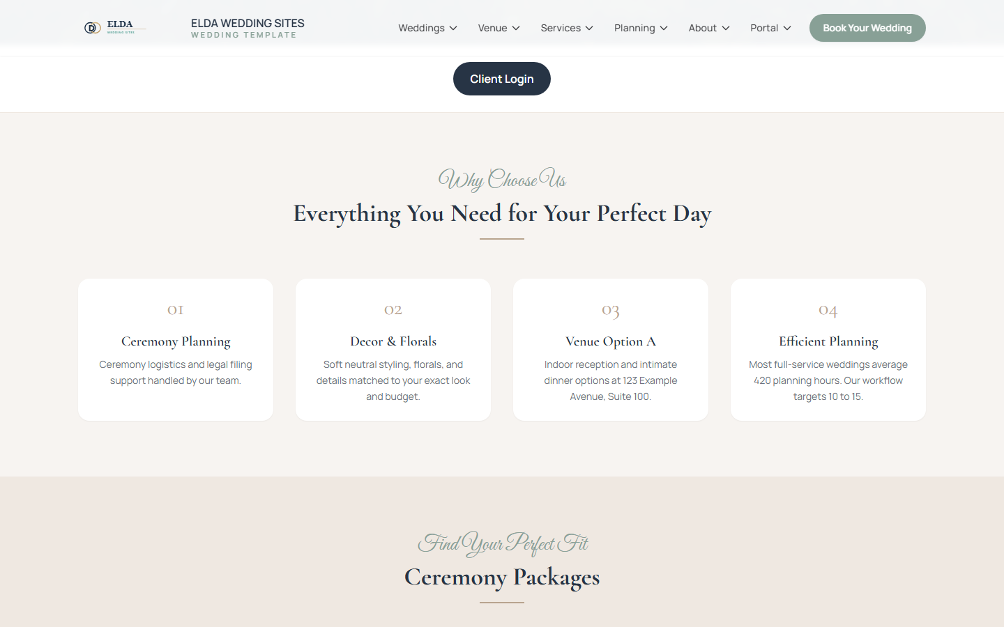 Services overview and ceremony packages